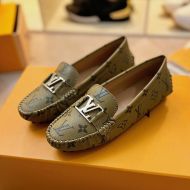 Louis Vuitton Montaigne Moccasins Unisex Monogram Calf Leather Khaki