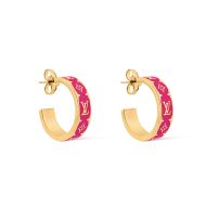 Louis Vuitton Nanogram Earrings In Metal with Enamel M01068 Gold/Fuchsia