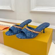 Louis Vuitton Neo Revival Slides Women Monogram Denim And Leather 1ACIZ9 Navy Blue