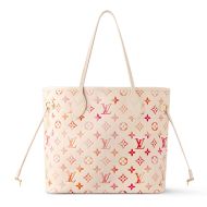 Louis Vuitton Neverfull MM Tote In Monogram Empreinte Leather M47080 Beige/Red