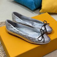 Louis Vuitton Nina Flat Ballerinas Women Monogram Embossed Calf Leather Silver