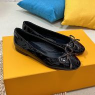 Louis Vuitton Nina Flat Ballerinas Women Monogram Embossed Patent Calf Leather Black