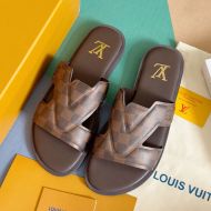 Louis Vuitton LV Oasis Slides Men Checkerboard Leather 1AC5EC Brown