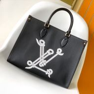 Louis Vuitton OnTheGo MM Tote In Calfskin with Signature LV Knots M24834 Black