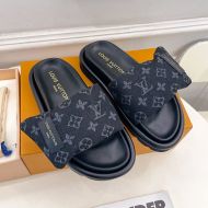 Louis Vuitton Pool Pillow Flat Comfort Slides Unisex Monogram Fabric 1ACJ0C Black