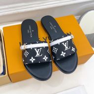 Louis Vuitton Neo Revival Flat Slides Women Monogram Leather Black