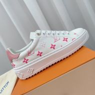 Louis Vuitton Time Out Sneakers Women Monogram Debossing Leather White/Pink