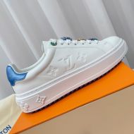 Louis Vuitton Time Out Sneakers Women Monogram Embossed Leather White/Blue