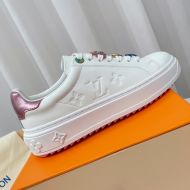 Louis Vuitton Time Out Sneakers Women Monogram Embossed Leather White/Pink