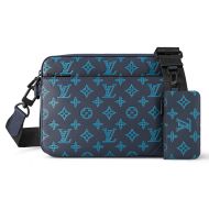 Louis Vuitton Trio Messenger In Monogram Shadow Leather M46604 Navy Blue