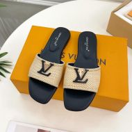 Louis Vuitton LV Capri Flat Slides Women Raffia Beige/Black