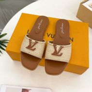 Louis Vuitton LV Capri Flat Slides Women Raffia Beige/Brown