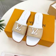 Louis Vuitton LV Capri Flat Slides Women Raffia Beige/White