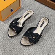 Louis Vuitton Freesia Flower Slides Women Monogram Denim Black