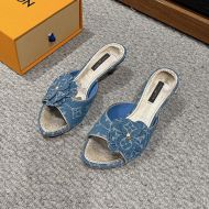 Louis Vuitton Freesia Flower Slides Women Monogram Denim Blue