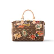 Louis Vuitton Speedy Bandouliere 30 Bag In Monogram Canvas with Hotel Labels M47087 Brown