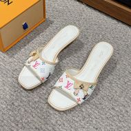 Louis Vuitton Kitten Heels Mules Women Monogram Leather White