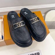 Louis Vuitton Lock It Mules Unisex Monogram Embossed Leather Black