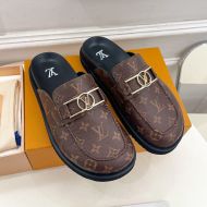 Louis Vuitton Lock It Mules Unisex Monogram Leather Brown