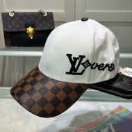 Louis Vuitton LV Lovers Signature Baseball Cap In Cotton with Damier Pop Visor White