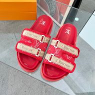 Louis Vuitton Miami Mules Unisex Monogram Denim Red