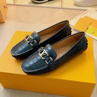 Louis Vuitton Vernis Moccasins Unisex Alligator Leather Black