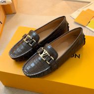 Louis Vuitton Vernis Moccasins Unisex Alligator Leather Brown