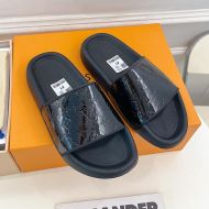 Louis Vuitton Waterfront Slides Unisex Monogram Patent Rubber Black