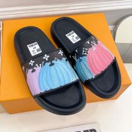 Louis Vuitton Waterfront Slides Unisex Yayoi Kusama Pumpkin Monogram Rubber Black/Blue