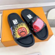 Louis Vuitton Waterfront Slides Unisex Yayoi Kusama Faces Monogram Rubber Black/Red